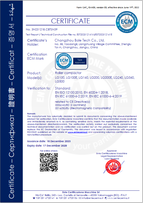 CE certificate of Roller compactor