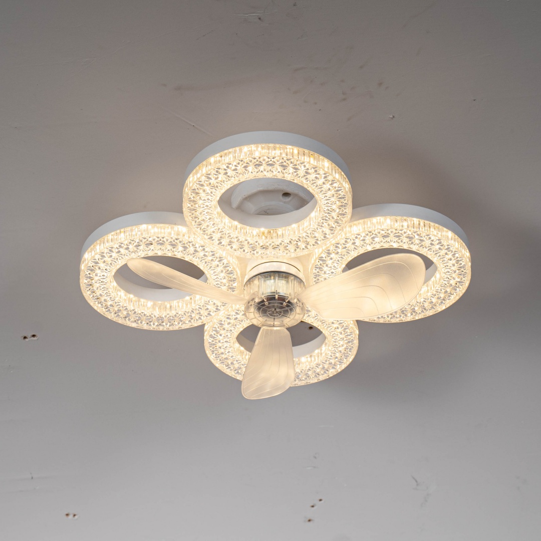 Современный потолочный вентилятор с кристаллами для скрытого монтажа и бесшумной светодиодной подсветкой с регулируемой яркостью