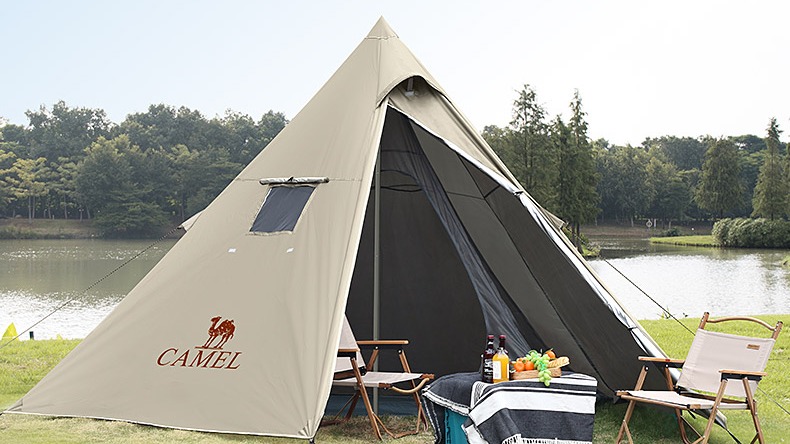 Camel 2-Personen Pentagonal Pyramid Zelt im Freien im Freien Camping Regen-Sichtpicknick Camping Silber beschichtetes Sonnenschutzmittel Indian Zelt1