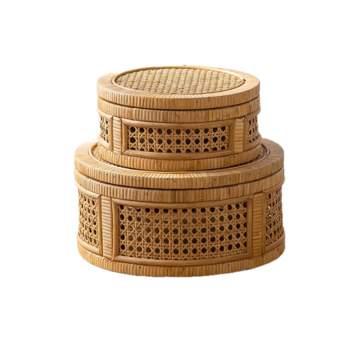 Handgewebter Aufbewahrungskorb aus Rattan mit Deckel für die Organisation zu Hause