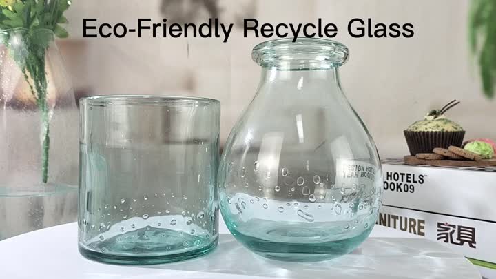 Переработанный зеленый пузырь маленький мини -стеклянный стекло ваза