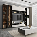 TV cabinet integrated wall simple modern small apartment light luxury glass rock board floor cabinet high side cabinet coffee1