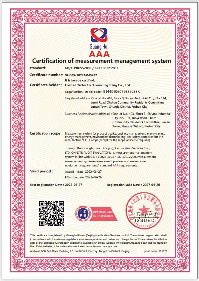 Certification of measurement management system