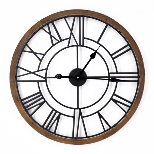 Large Roman Numeral Heavy Vintage Wood Frame Metal Wall Clocks