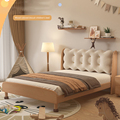 Nordic Solid Wood เด็กเตียงเด็กห้องนอนเดี่ยว Beech Wood Child Log Color Girl&#39;s Bed Bed&#39;s Soft Bed1