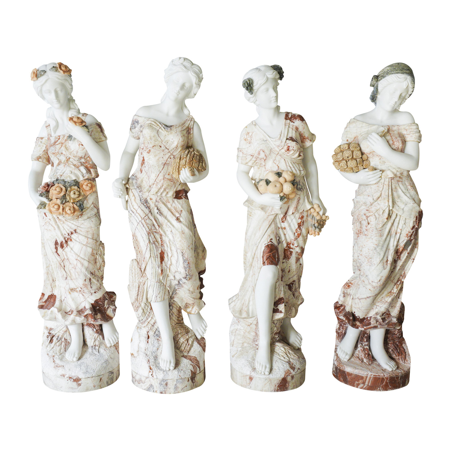 Four Mixed Color Marble Maidens Antique Home Decor