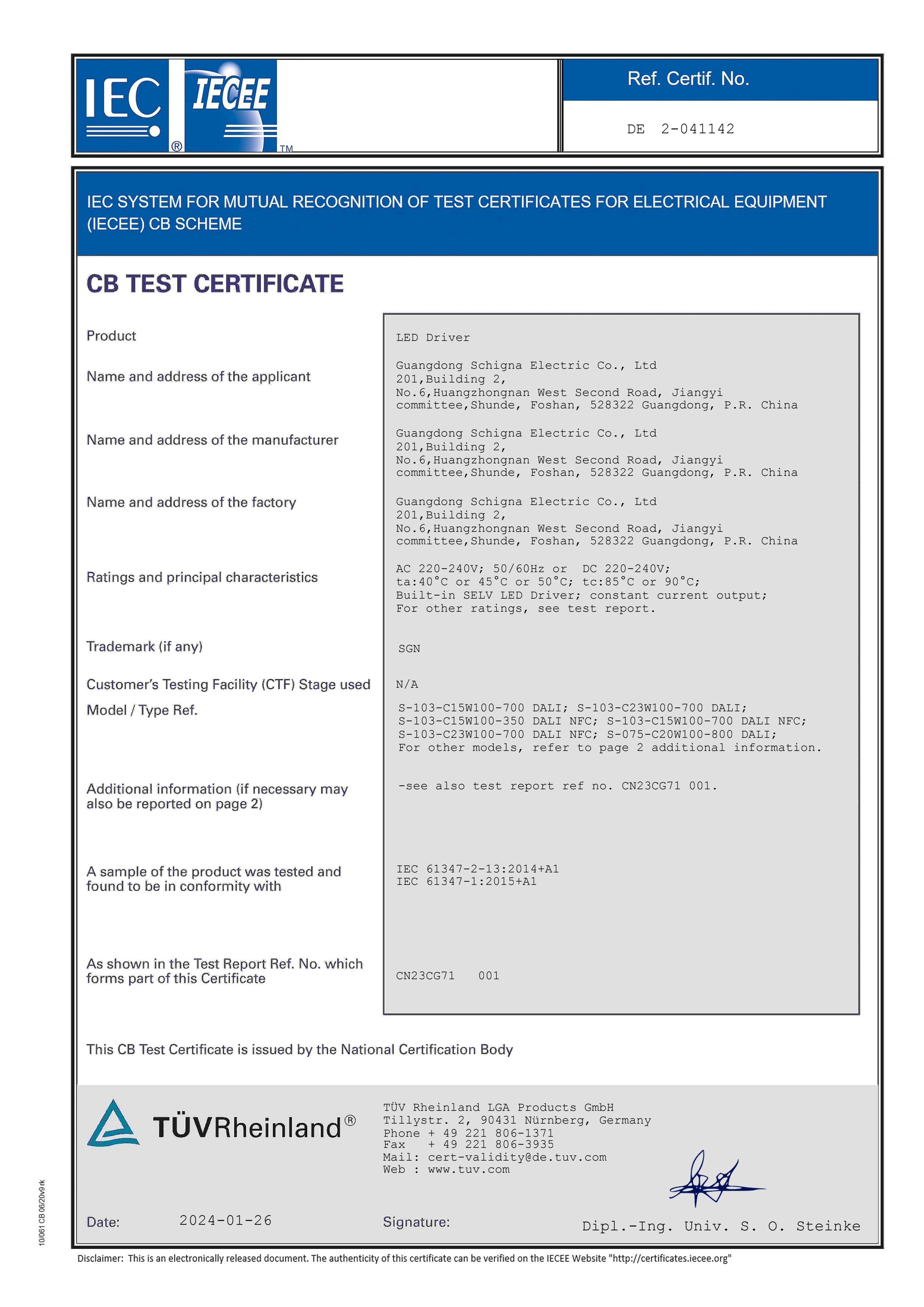 CB TEST CERTIFICATE