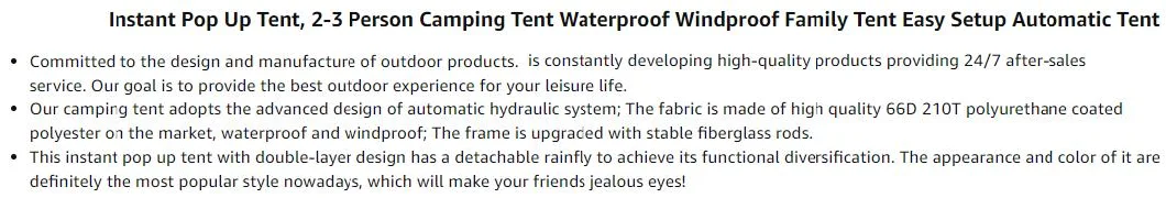 Two Person Instant Pop up Double-Layer Waterproof Family Inflatable Outdoor Camping Tent for Hiking Backpacking