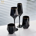 Unique Shape Luxury Black Gold Rim Red Wine Glass Set for Weddings and Events1