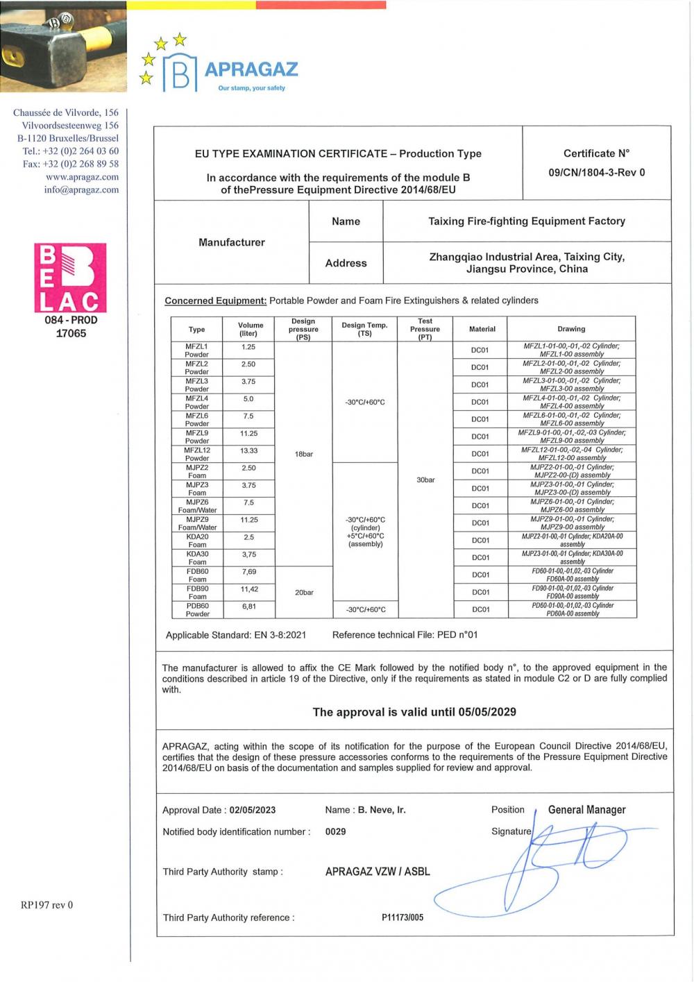 APRAGAZ Certificate