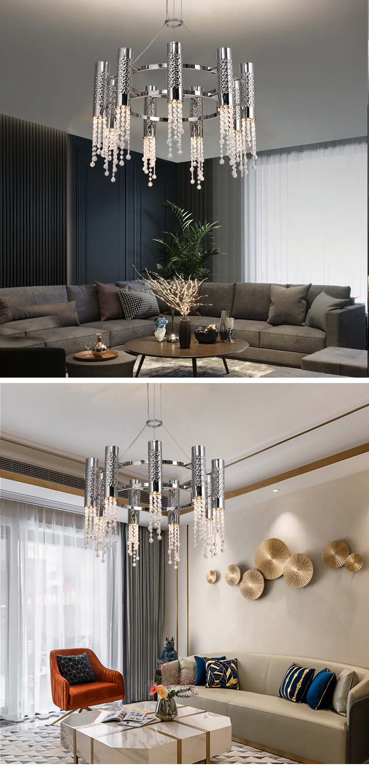 European Modern Style Indoor Living Room Villa Gu10 Copper K9 Cystal Led Chandelier Pendant Light