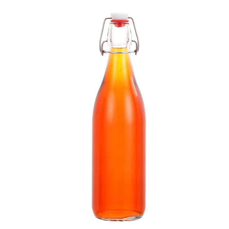 Garrafa de bebida de vidro redonda de 750 ml com top swing
