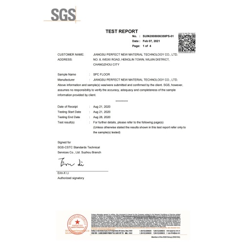 SPC FLOOR Impact Test(JIANGSU PERFECT NEW MATERIAL TECHNOLOGY CO., LTD.)