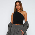 Solid Color Single Shoulder Open Back Pleated Tank Top for Women - European and American Winter Clothing1