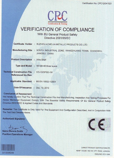 VERIFICATION OF COMPLIANCE With EU General Product SafetyDirective 2001/95EC