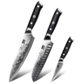 SHAN ZU 3-Piece Luxury Japanese Damascus Steel Kitchen Knife Set with 67 Layers, G10 Glass Fiber Handles - Santoku & Paring Knives1
