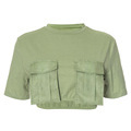 Women's Solid Color Casual Cargo Shirt with Pockets - O Neck Short-Sleeve Crop Top T-Shirt1