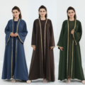 لباس های بلند زنانه UNI Nida Kimono Abaya با اپلیکشن طلایی زنان مسلمان متواضع Open Abaya EID Kaftan لباس خاورمیانه1