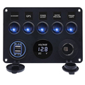5 Gang Rocker Function Dual USB Charger Socket with Digital Voltmeter for RV, Car, Boat, Truck - 12V Outlet Switch Panel1