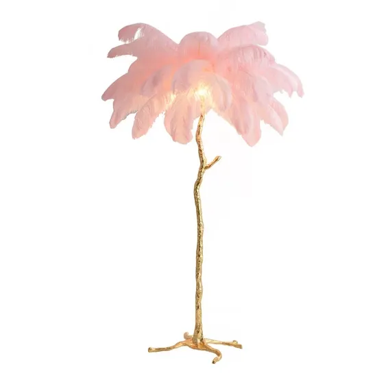 Lámpara de piso de palmera moderna elegante con plumas de cobre1