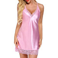 Hot Sell Custom Pink V-Neck Lace Silk Sleepwear Σέξι πιτζάμες για τις γυναίκες Set1