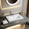 Rectangular Ceramic Bathroom Cabinet with Drainer, Single-Hole Faucet, Ideal for Hotels1
