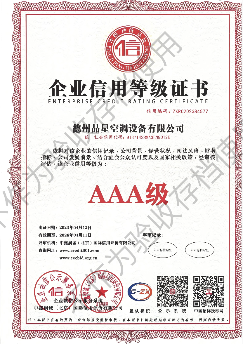 ENTERPRISE CREDIT RATING CERTIFICATE