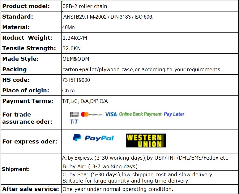 Factory direct sales Durable british standard 40Mn double row transmission roller chain 08b2