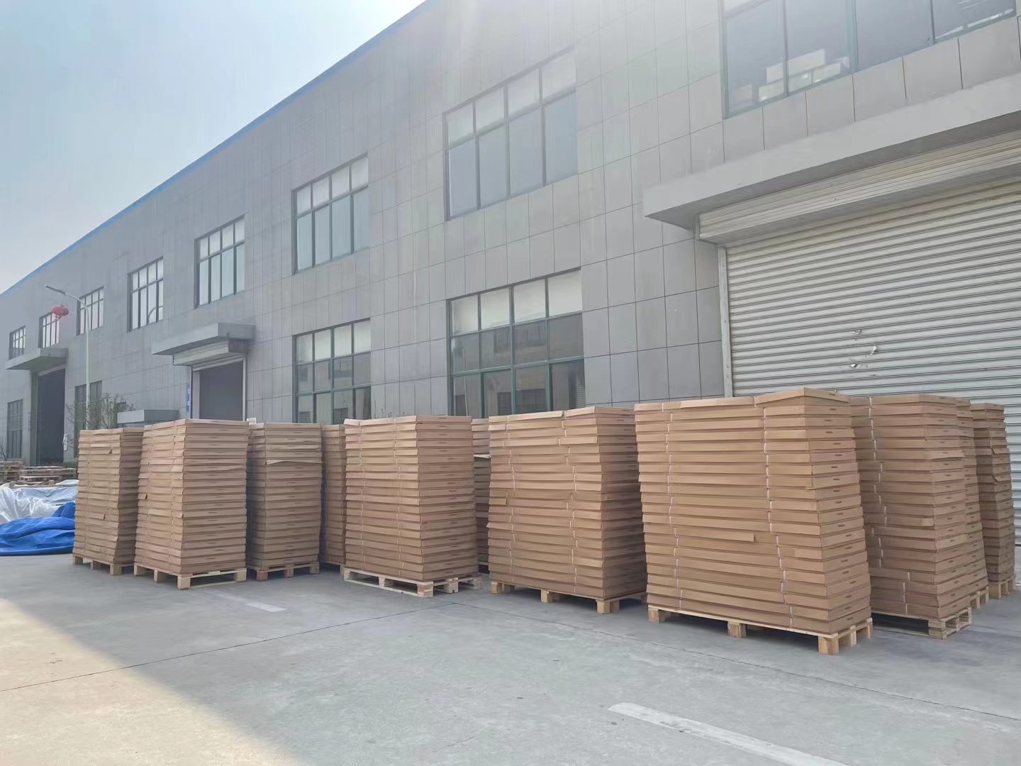 Solar panels are packed and waiting for shipment.