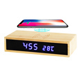 Custom LOGO Bamboo LED Clock with Wireless Charging1