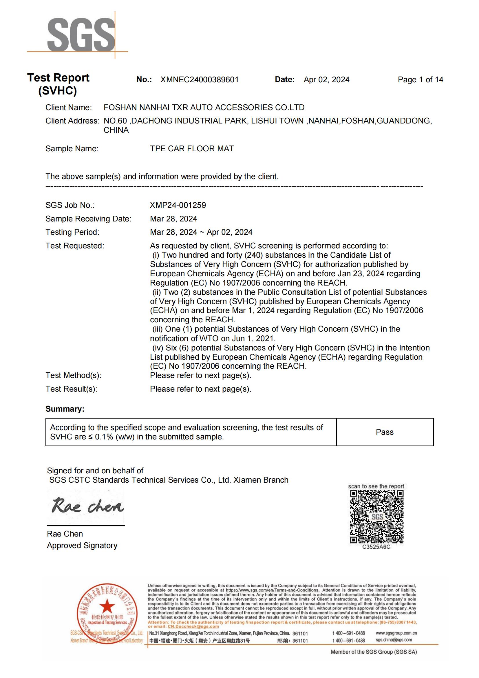 SGS test report