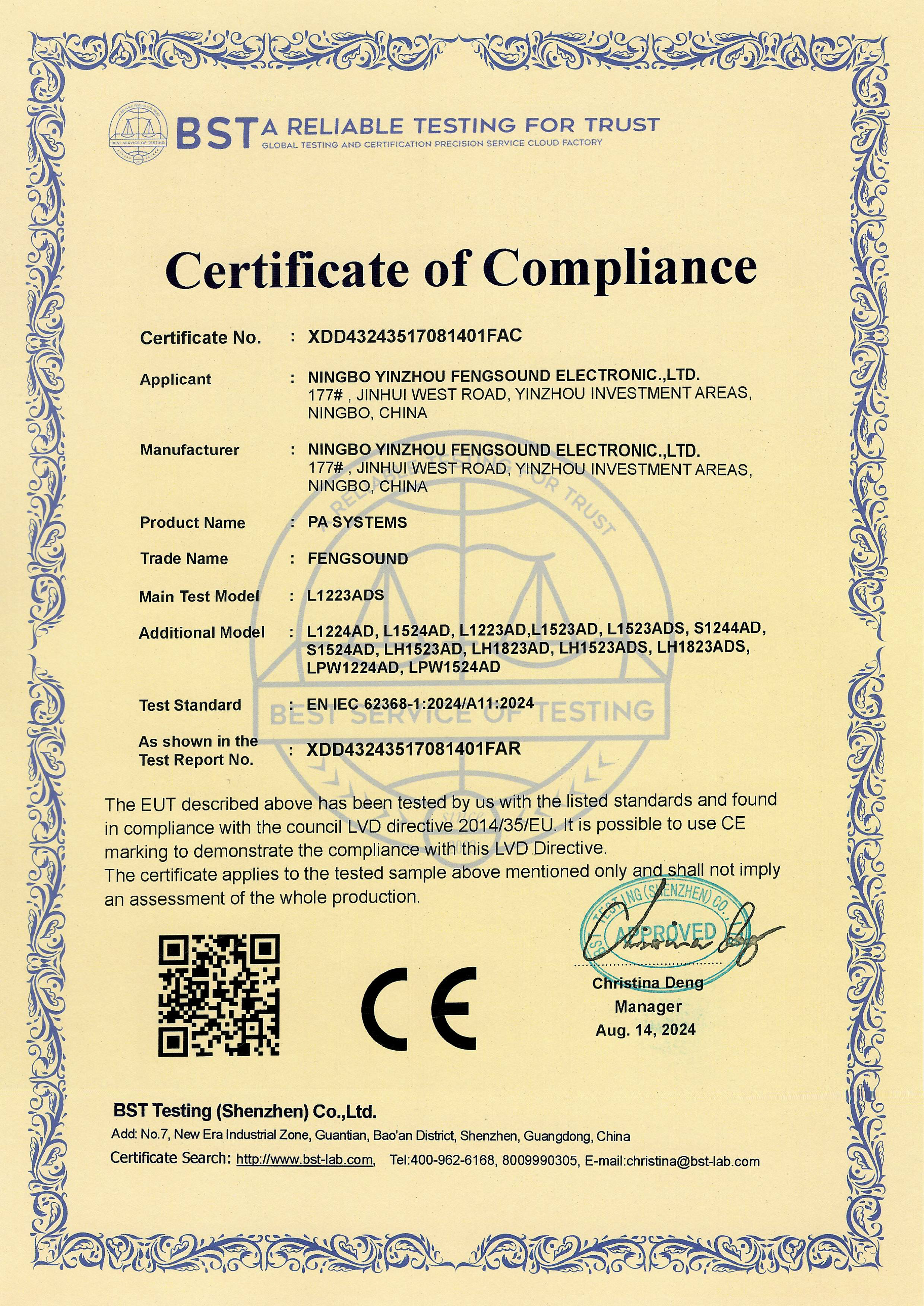 LVD certificate -401FAC