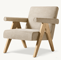 Modern Oak Wood Armchair with Leather Upholstery - Pierre Jeanneret Style from Chandigarh1