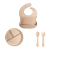 4PCS Dot Patterned Silicone Toddler Feeding Set: Spoon, Bib, and Suction Plate1
