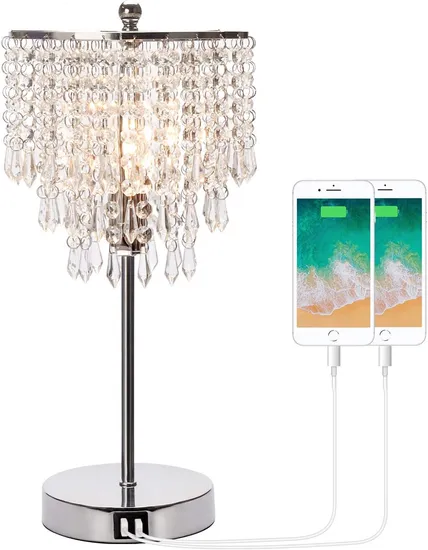 Lámpara de mesa de cristal de control táctil elegante con puertos de carga USB1