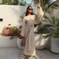 2026 ساده و بسته Abaya عمده فروش چروک پلی استر دبی لباس گشاد مسلمان Abaya با کمربند بلند لباس راحتی پاییزی بهار1