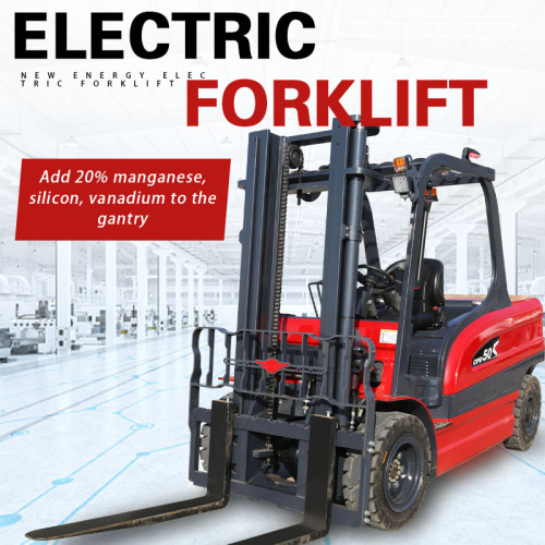 Forklift listrik energi baru berwarna hijau dan ramah lingkungan