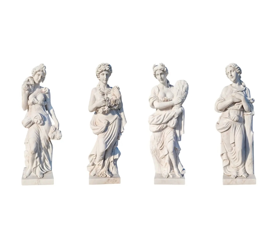 Italian Artisan's Four Seasons Marble Statue Collection