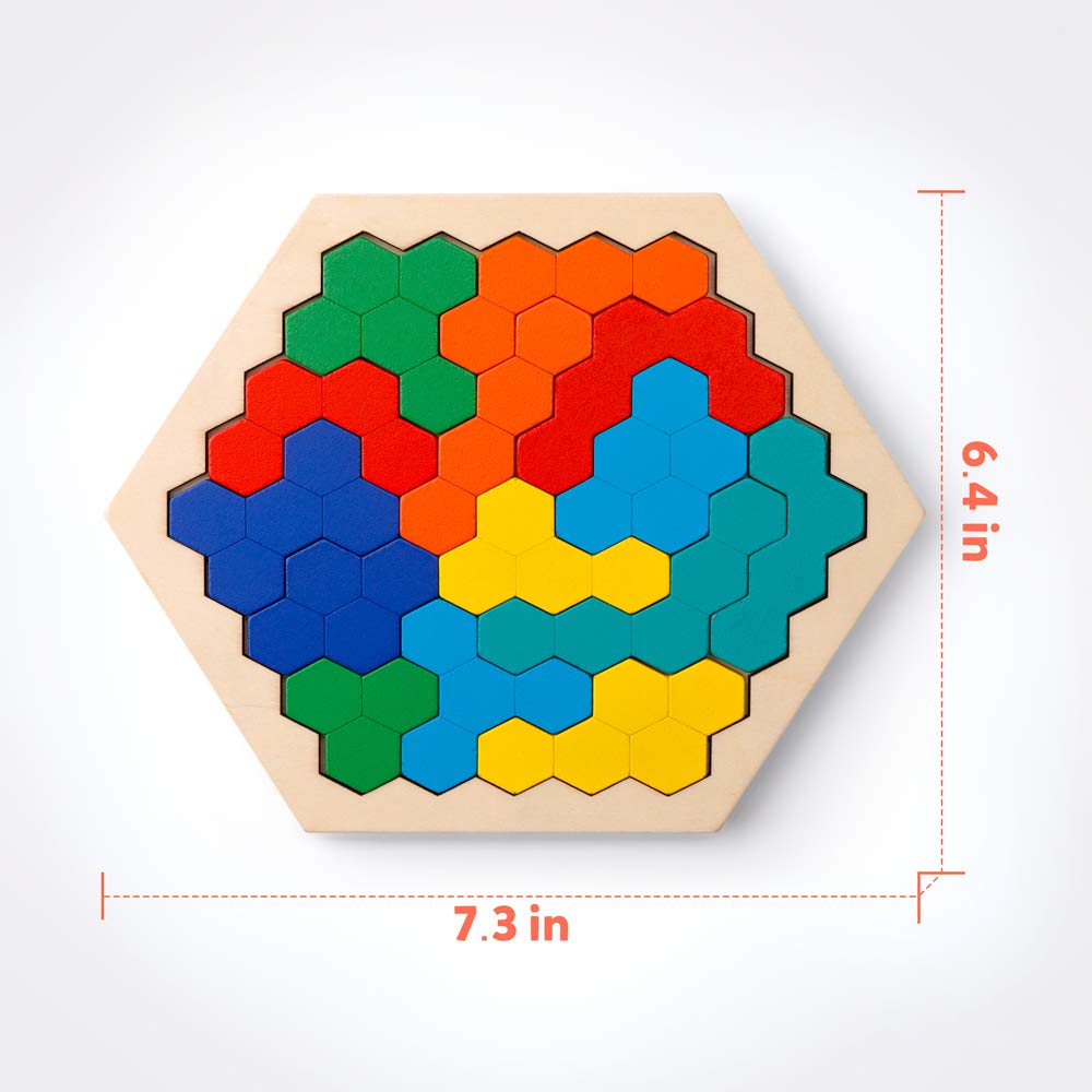 All Ages Challenge Educational Gift Shape Block Tangram Brain Teaser Toy Wooden Hexagon Puzzles for Kid Adults1