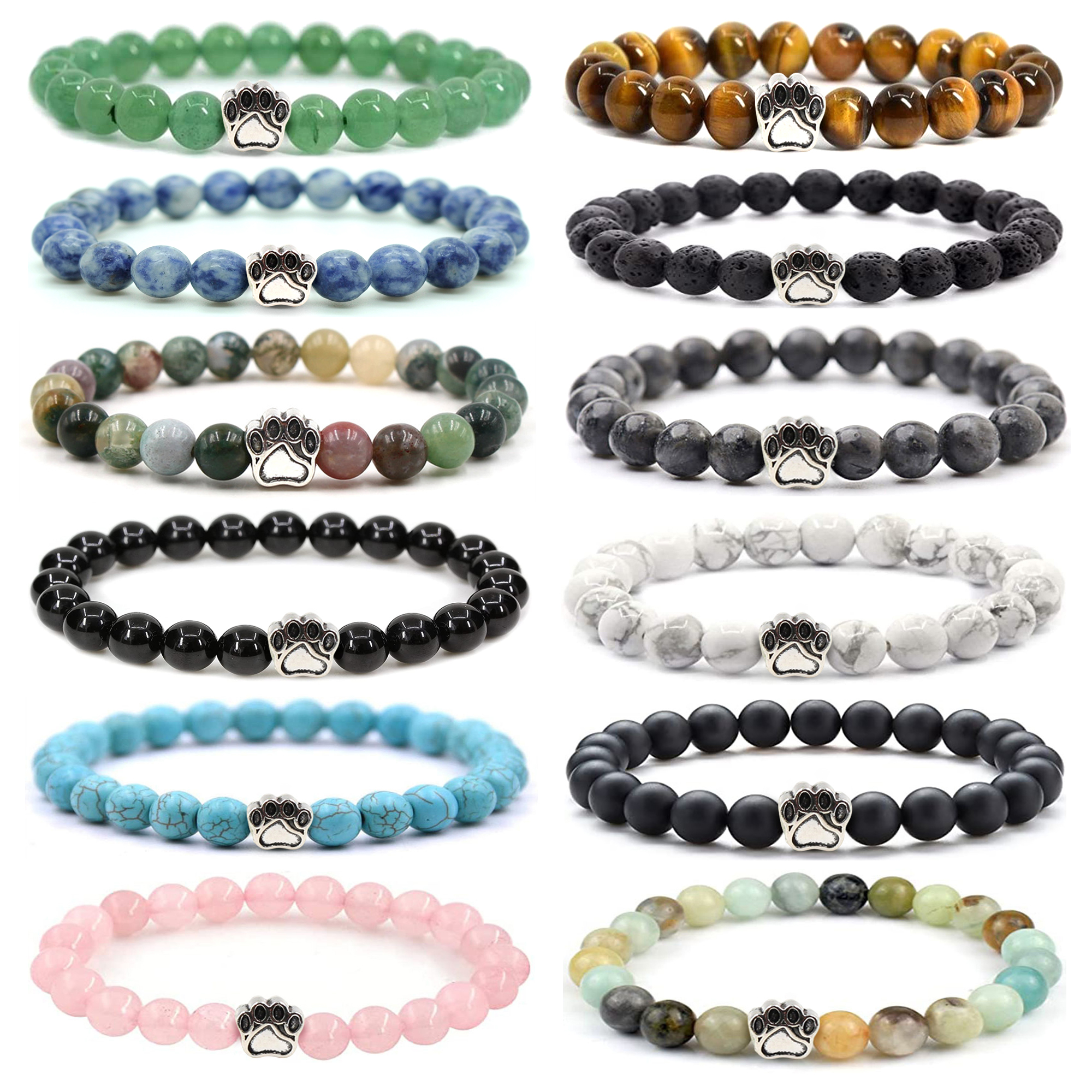 SB1660 Stone Beads Dog Paw Bracelets