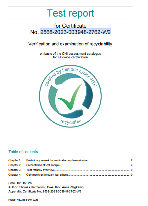 Recyclability of Packaging Certificate