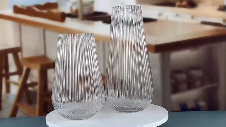 home transparent cylinder ribbed glass flower vase