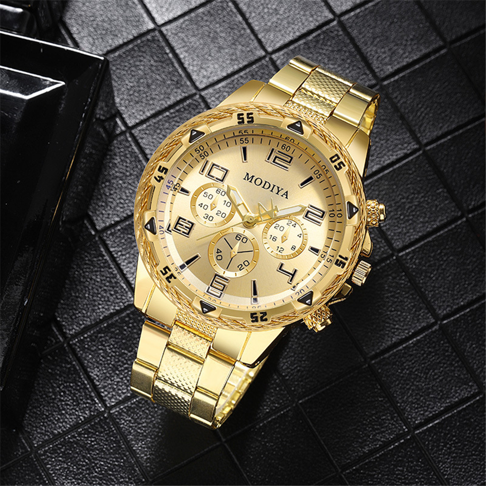 Men S Gold Three Eyes Quartz Wrist Stainless Steel Watch