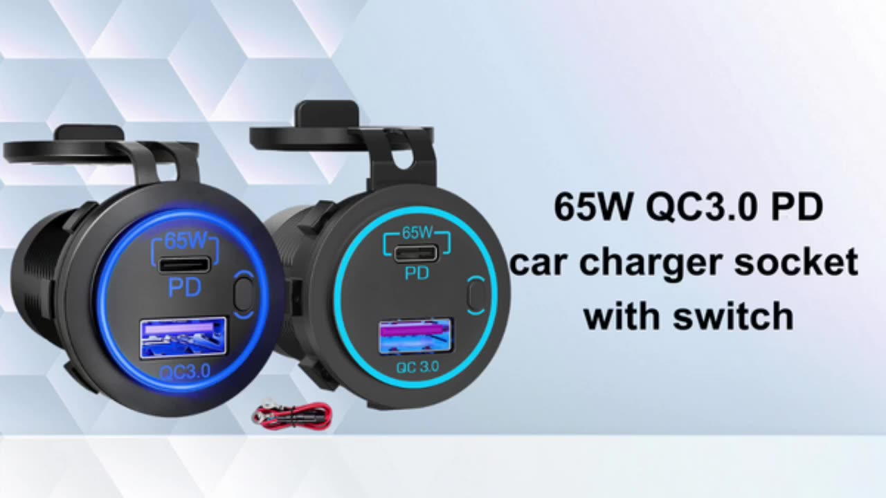 65W Тип C PD 12V / 24V Светодиодный свет QC3.0 Двойной USB -розет