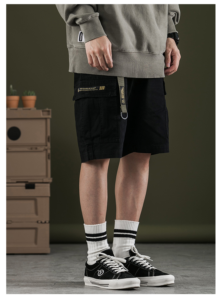 DD.A02 Short de travail multi-poches pour homme en pur coton, pantalon ample à cinq points, short cargo pour homme