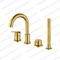 Brushed Gold Deck Mounted Bathtub Basin Pull Out Hand Bath Mixer Shower Faucet1