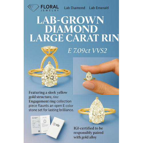 เครื่องประดับดอกไม้เปิดตัวแหวนเพชรแท้จากแล็บ 7.09 กะรัต