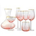 Wholesale Handmade Luxury Crystal Ribbed Wine Glasses - Vintage Pink with Gold Rim1
