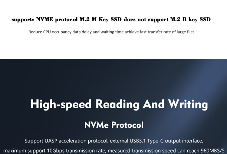 10Gbps Transfer Rate Type C m.2 ssd enclosure