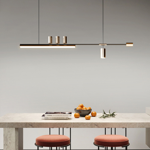 In the modern minimalist design, a linear LED chandelier is needed to decorate the dining table or above the island